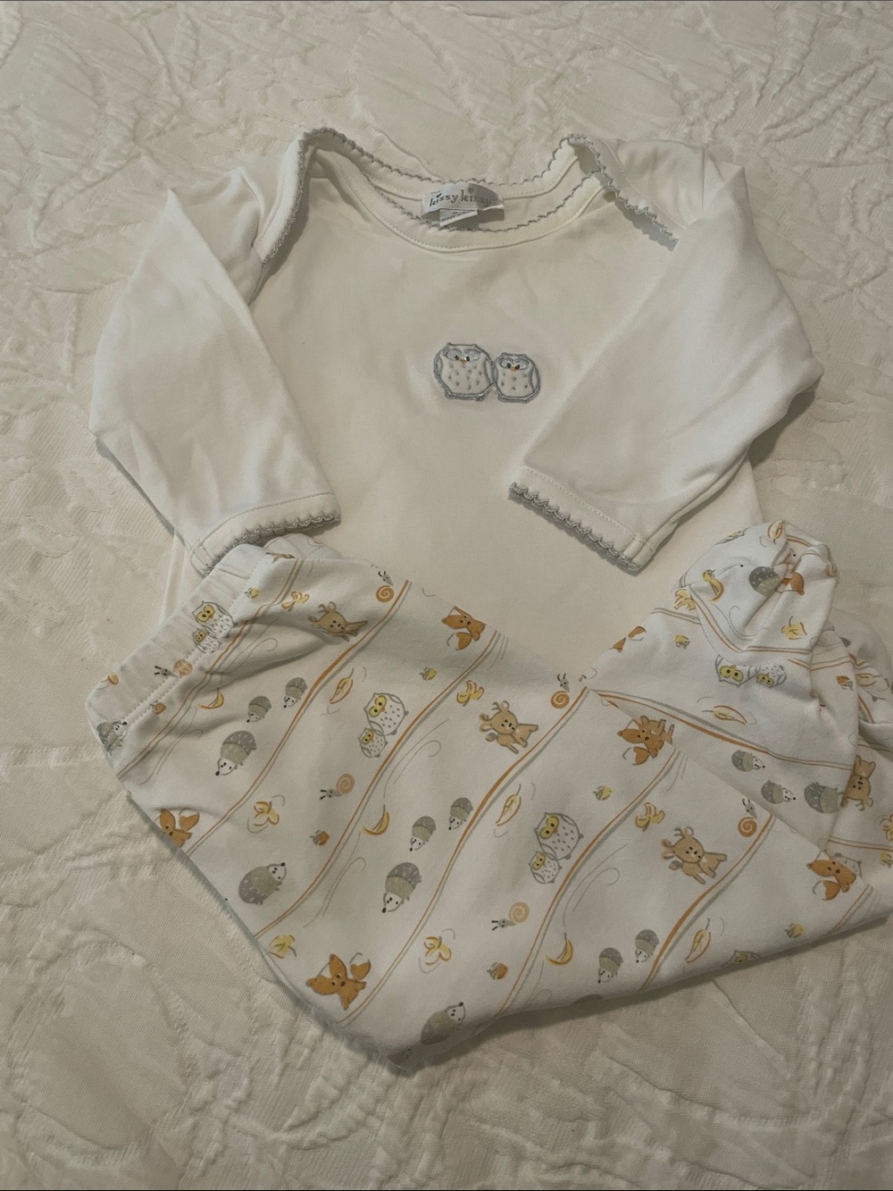 Kissy Kissy White & Cream Baby Bodysuit with Woodland Print Pants